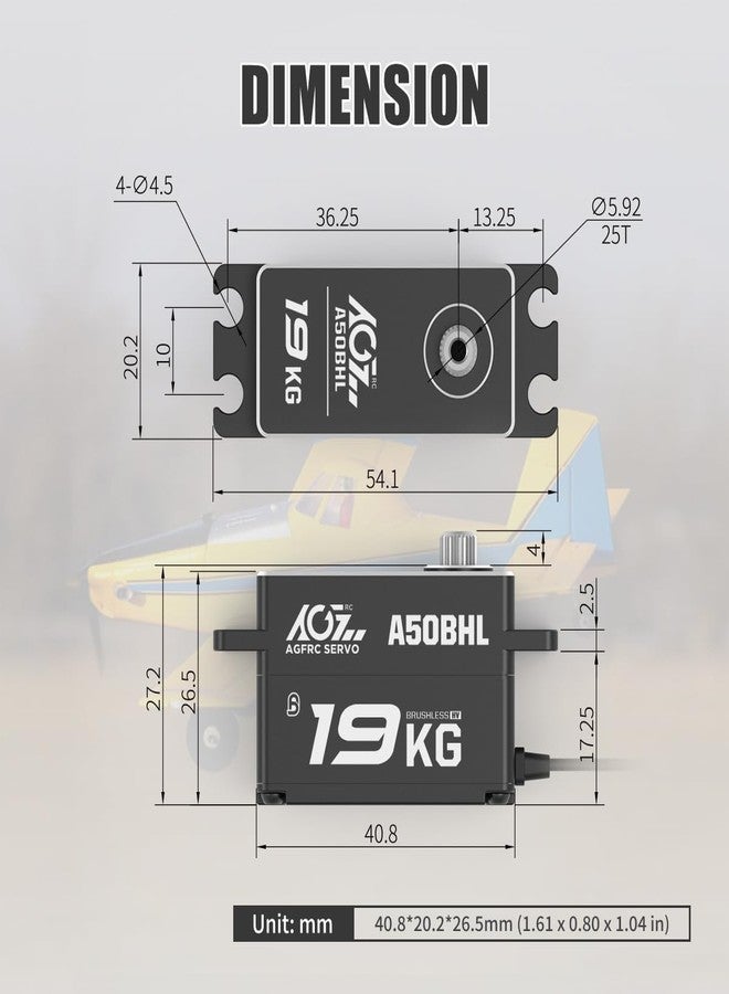 AGFRC 19KG Low-Profile Programmable RC-Steering-Servo - 0.073Sec High Speed Full Metal Gear Brushless Black Servo with 25T Metal Servo Horn for 1/10 RC Drift Car, Control Angle 180° (A50BHL) - Image 5